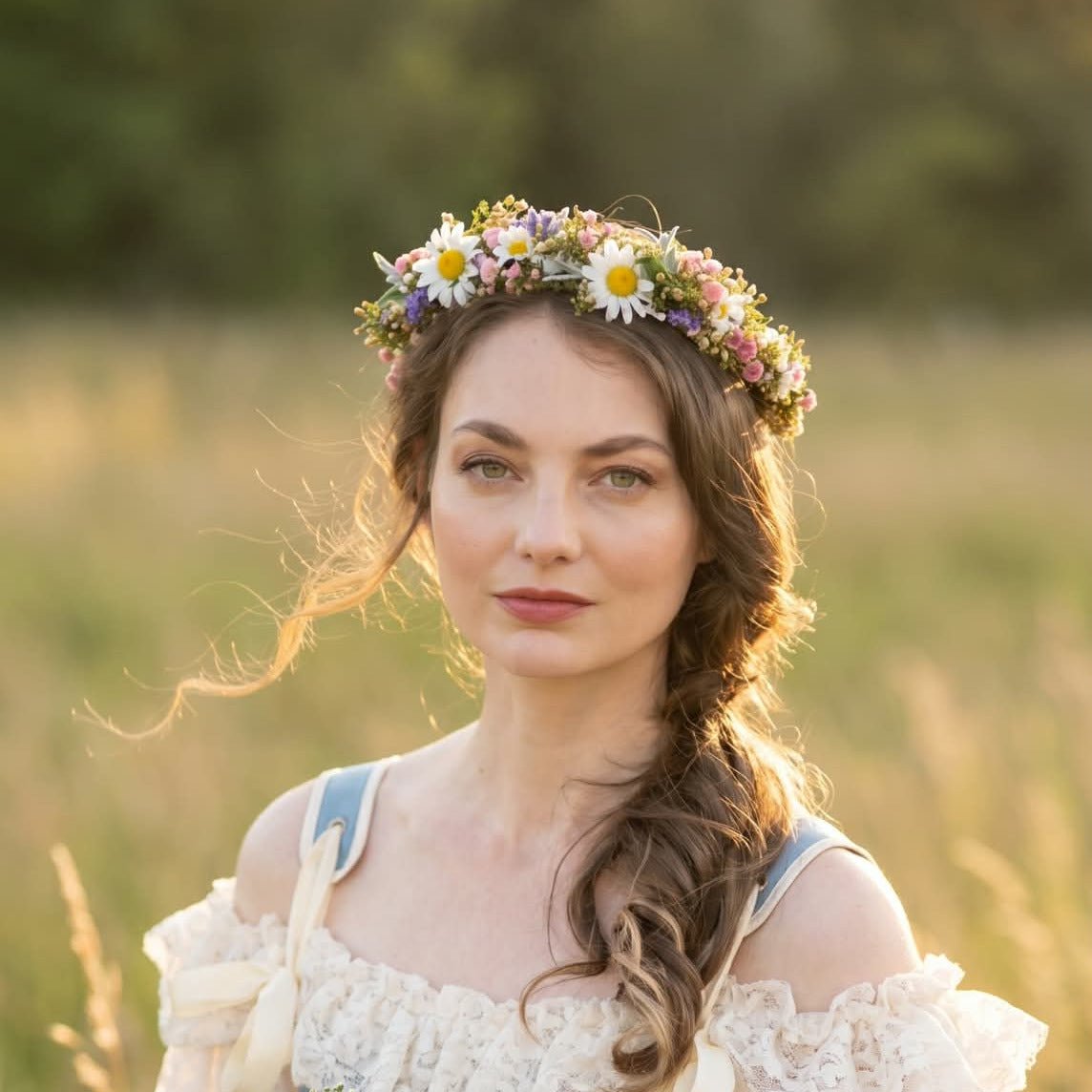 Daisy Flower Crown – Meadow Bridal Hair Half Wreath | magaela