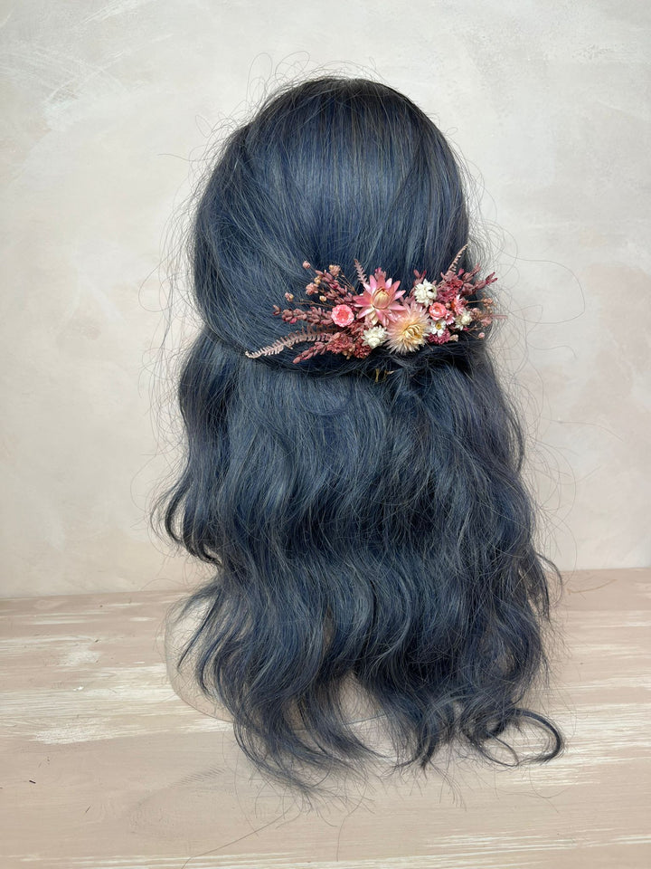 Pink Dried Flower Hair Comb | Helichrysum, Ixodia and Lavender