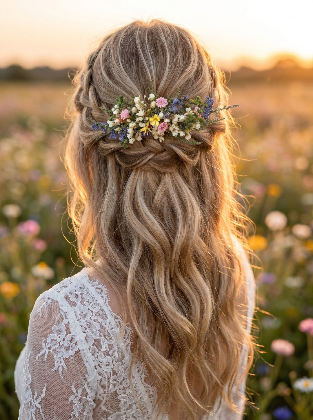 Wildflower Dried Hair Comb: Bohemian Bridal Hair Accessory – handmade floral hair accessory by magaela