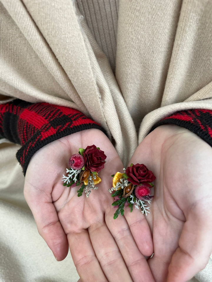 Winter Orange Christmas Accessories – Earrings, Headbands, Brooch & Glass Decorations – handmade floral hair accessory by magaela