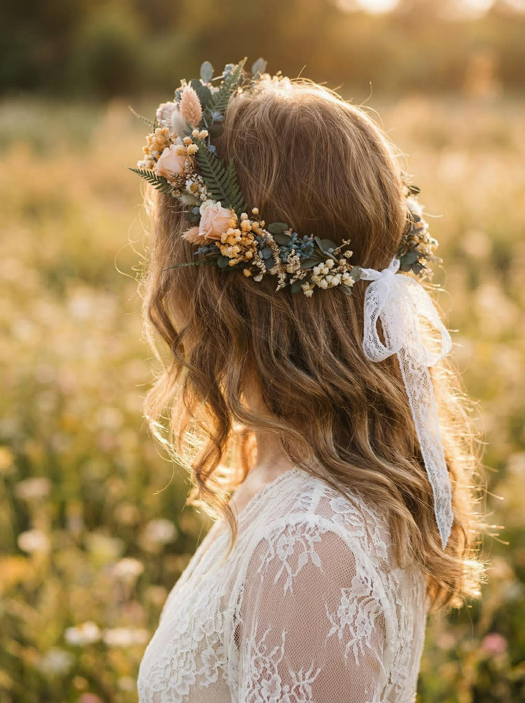 Blush and Greenery Dried Flower Crown – Rustic Boho Wedding Flower Crown – handmade floral hair accessory by magaela