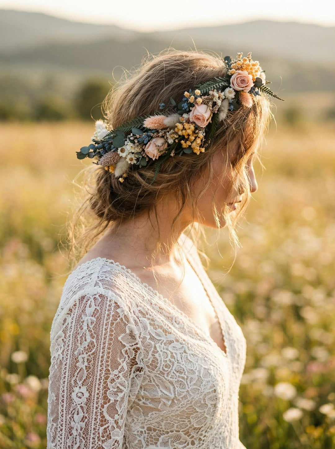 Blush and Greenery Dried Flower Crown – Rustic Boho Wedding Flower Crown – handmade floral hair accessory by magaela