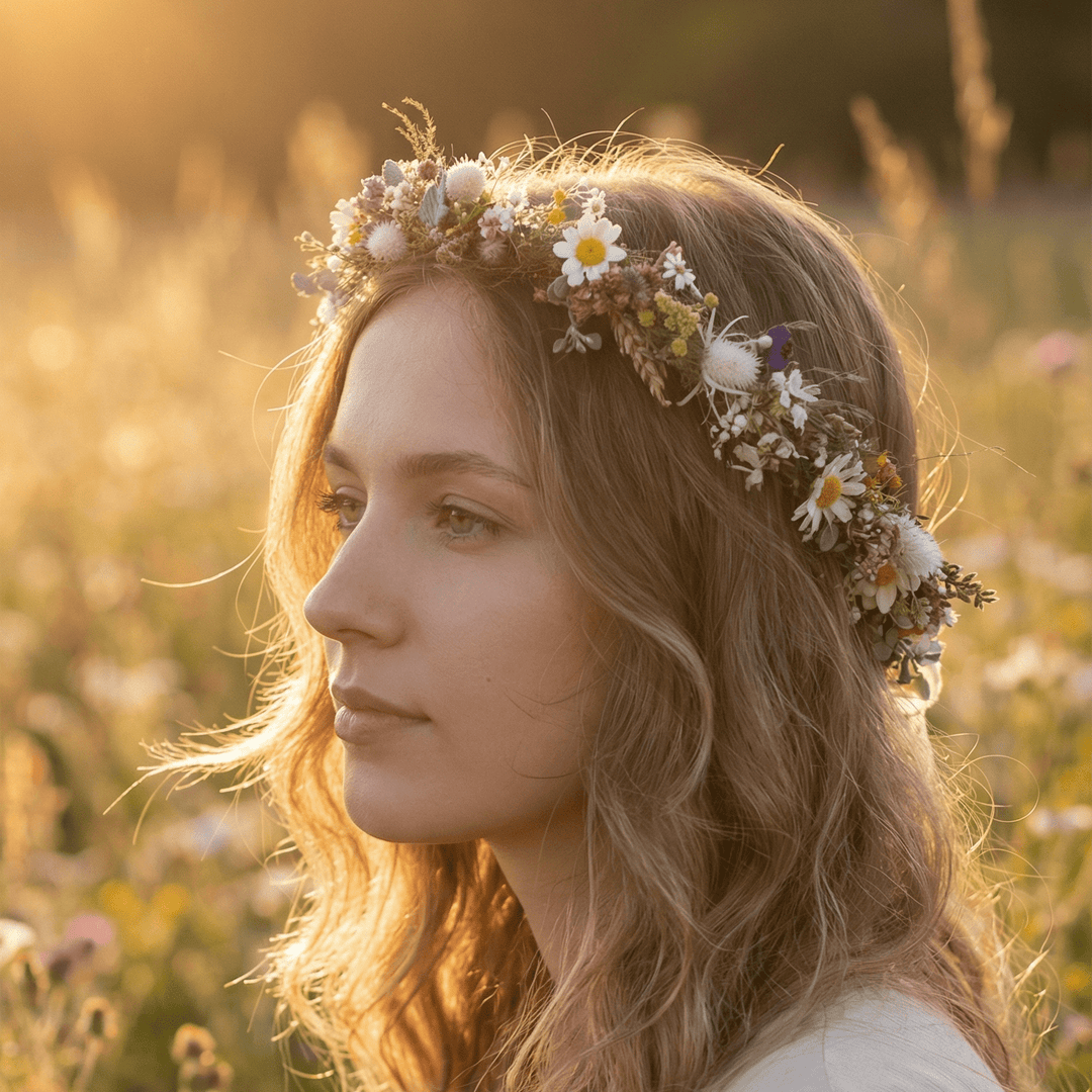 Daisy Flower Crown: Boho Garden Wedding Headpiece – handmade floral hair accessory by magaela
