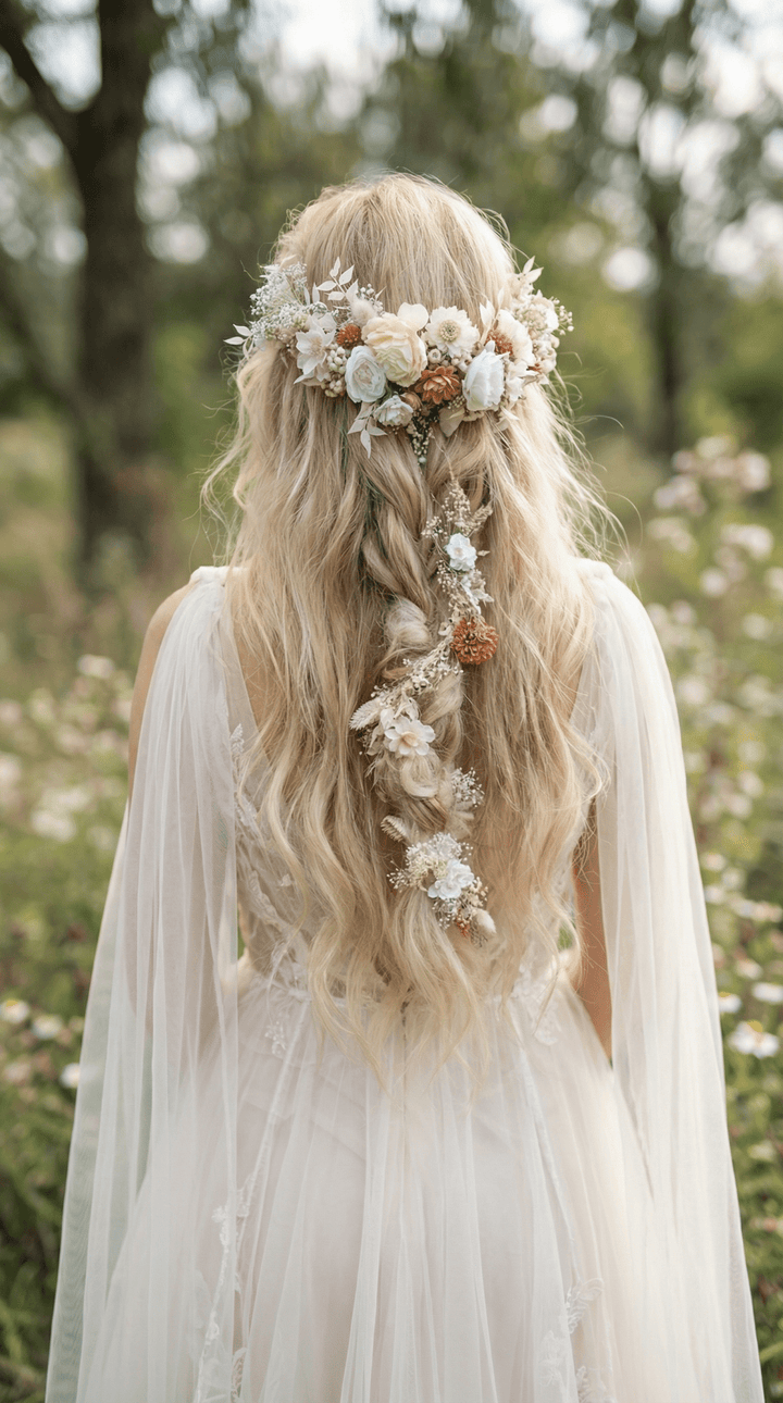 Boho Wedding Flower Hair Vine: Braided Bridal Headpiece – handmade floral hair accessory by magaela