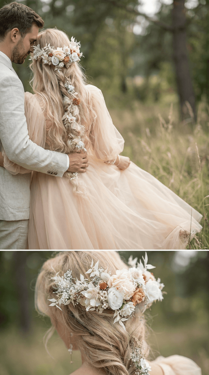 Boho Wedding Flower Hair Vine: Braided Bridal Headpiece – handmade floral hair accessory by magaela