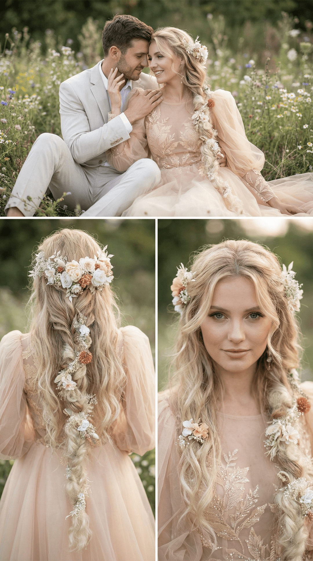 Boho Wedding Flower Hair Vine: Braided Bridal Headpiece – handmade floral hair accessory by magaela