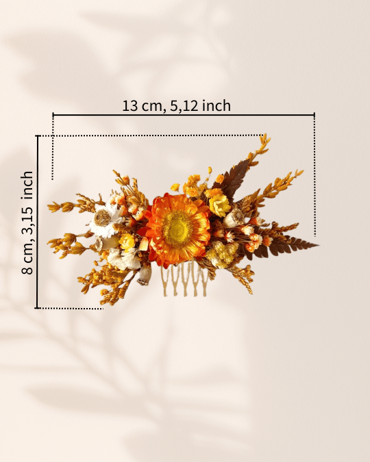 Terracotta Dried Flower Hair Comb | Fall Rustic Wedding – handmade floral hair accessory by magaela