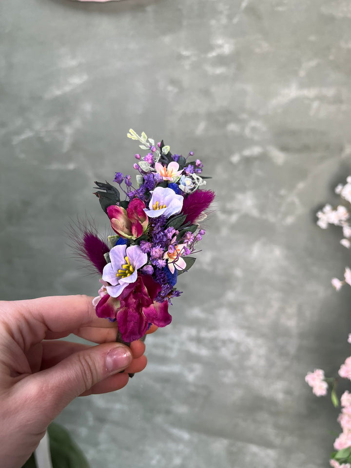 Floral Side Headband with Wildflowers in Deep Purple and Burgundy
