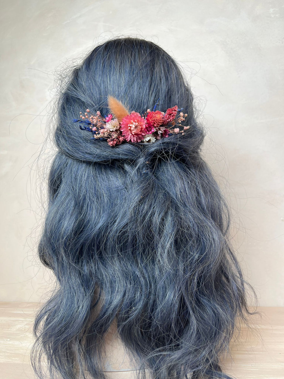 Pink and Purple Dried Flower Hair Comb | Helichrysum, Lagurus and Statice