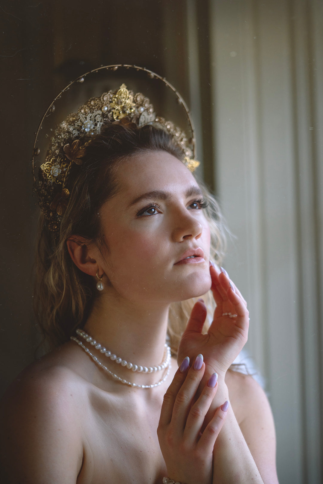 Luxury Golden Bridal Crown: Couture Flower Hair Jewelry – handmade floral hair accessory by magaela