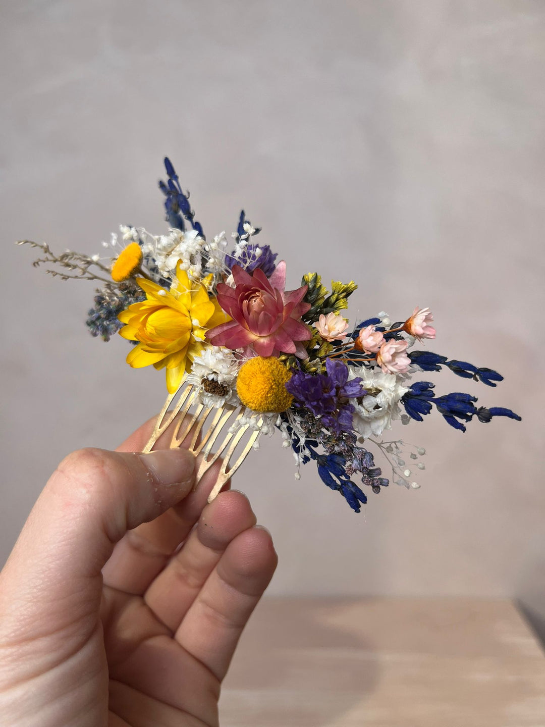 Wildflower Dried Flower Hair Comb | Helichrysum, Botao and Lavender