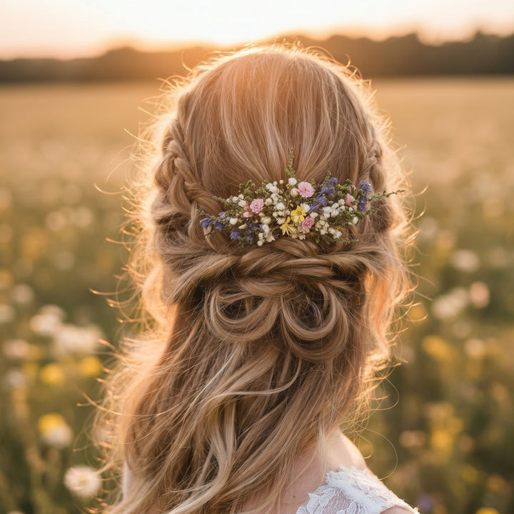 Wildflower Dried Hair Comb: Bohemian Bridal Hair Accessory – handmade floral hair accessory by magaela