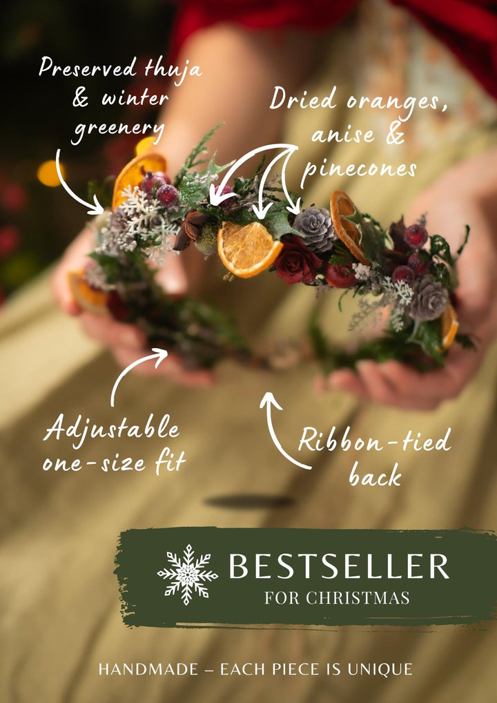 Winter Orange Christmas Accessories – Earrings, Headbands, Brooch & Glass Decorations – handmade floral hair accessory by magaela