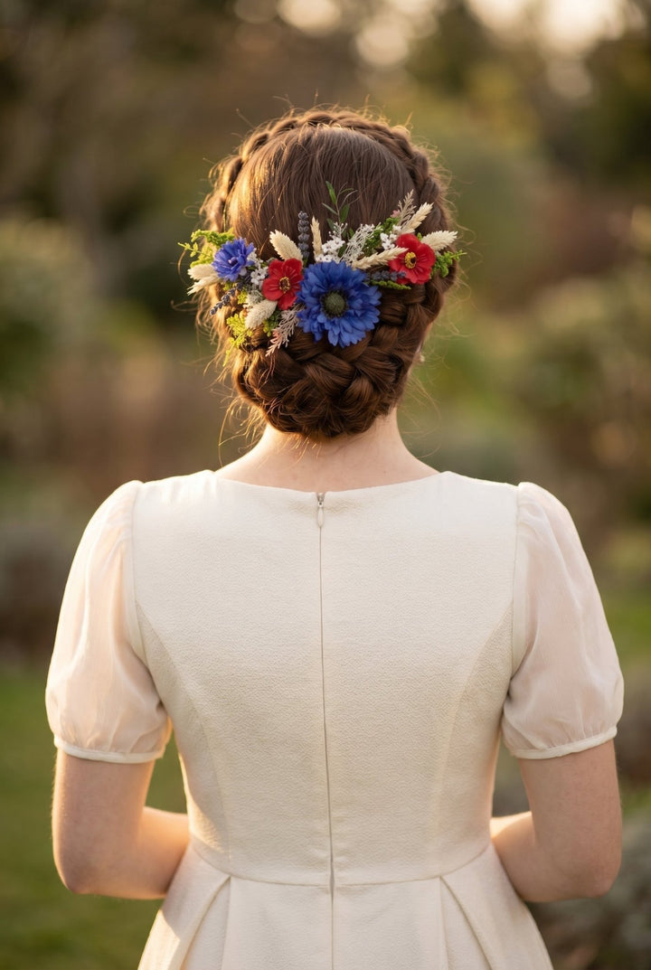 Meadow Wedding Hair Vine – Poppy & Cornflower Bridal Hair Comb – handmade floral hair accessory by magaela