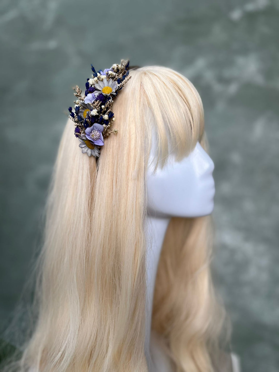 Blumenstirnband mit Gänseblümchen, Lavendel und Strandflieder