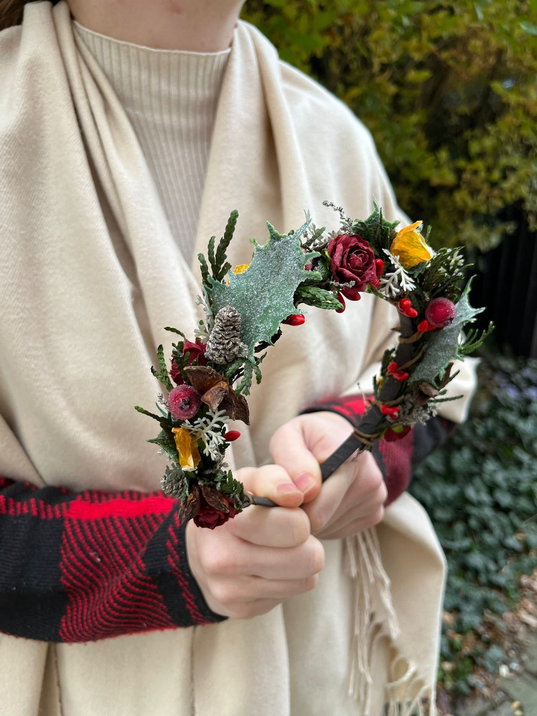 Winter Orange Christmas Accessories – Earrings, Headbands, Brooch & Glass Decorations – handmade floral hair accessory by magaela