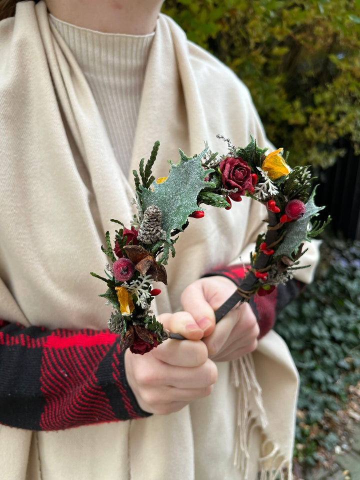 Winter Orange Christmas Accessories – Earrings, Headbands, Brooch & Glass Decorations – handmade floral hair accessory by magaela