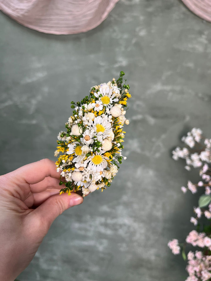 Floral Side Headband with Daisy Flowers in White and Yellow