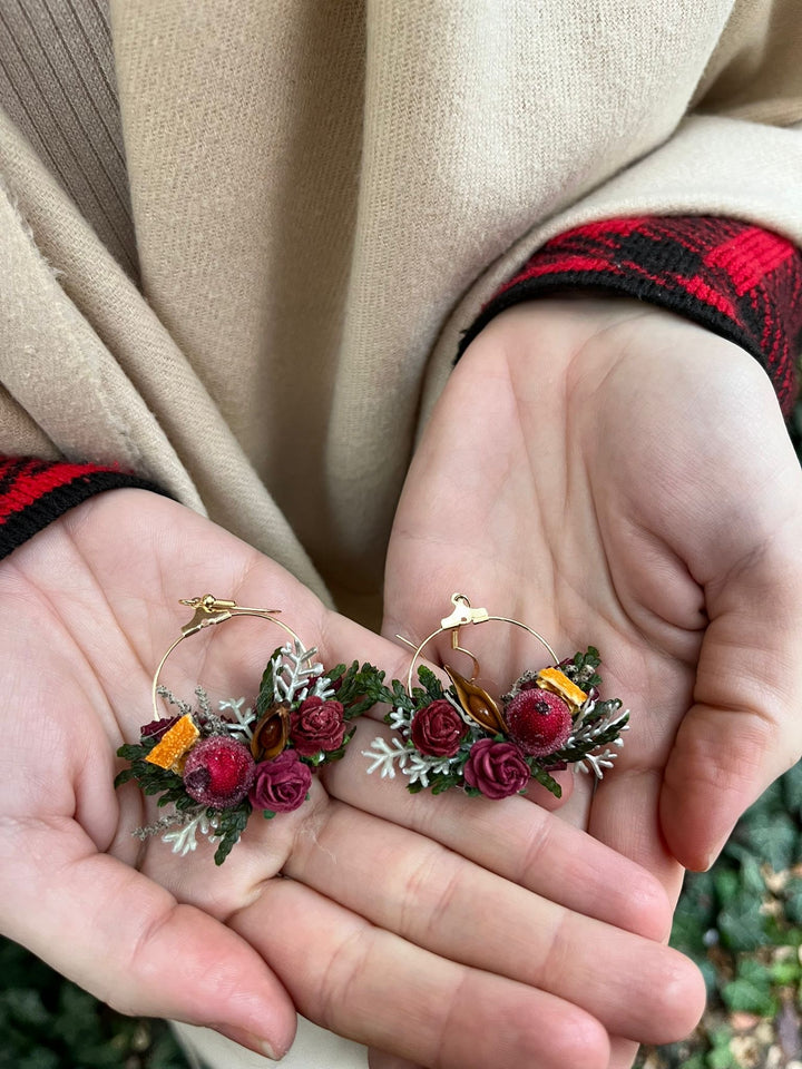 Winter Orange Christmas Accessories – Earrings, Headbands, Brooch & Glass Decorations – handmade floral hair accessory by magaela