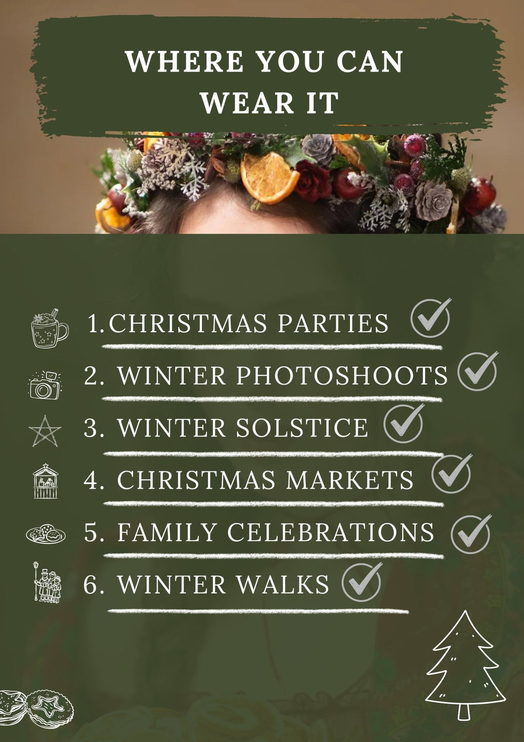 Winter Orange Christmas Accessories – Earrings, Headbands, Brooch & Glass Decorations – handmade floral hair accessory by magaela