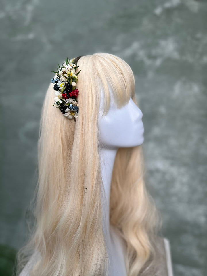 Woodland Berry Hair Headband – Blackberries, Strawberries & Blueberries – handmade floral hair accessory by magaela