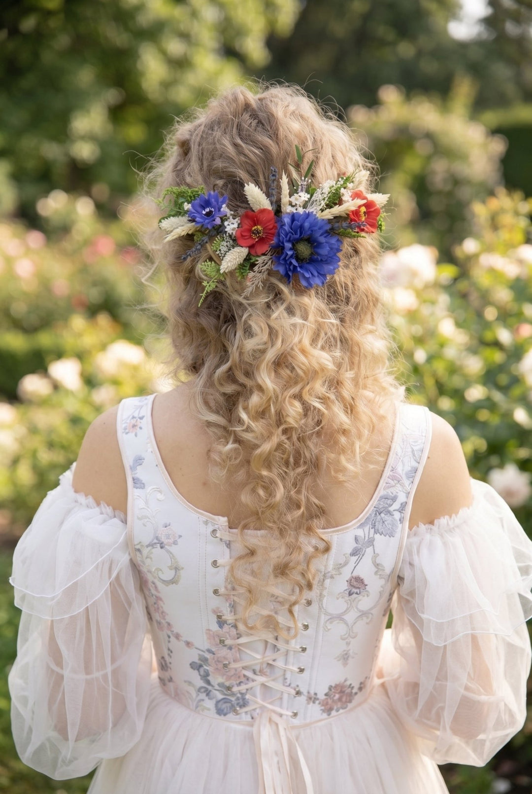Meadow Wedding Hair Vine – Poppy & Cornflower Bridal Hair Comb – handmade floral hair accessory by magaela