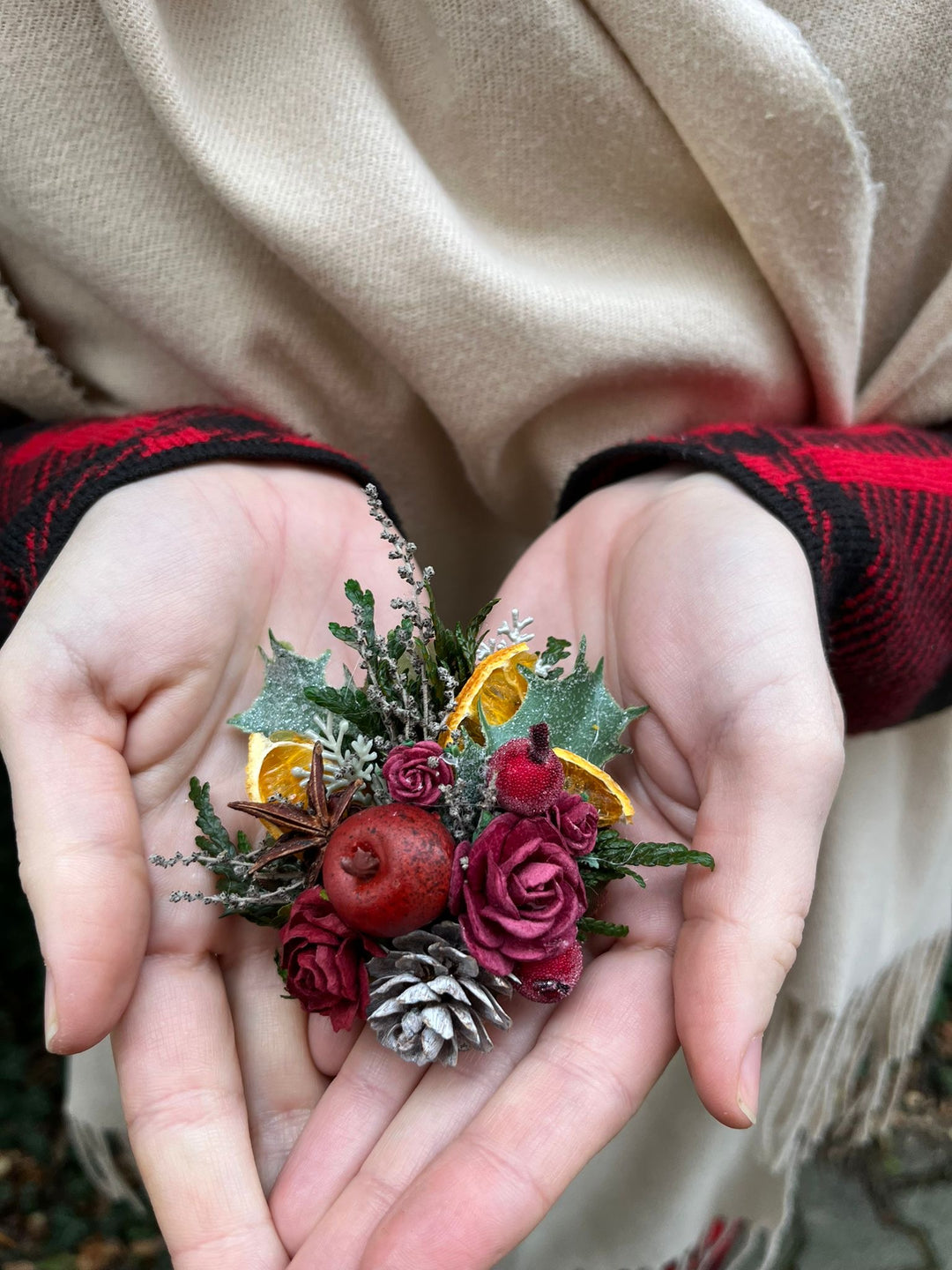 Winter Orange Christmas Accessories – Earrings, Headbands, Brooch & Glass Decorations – handmade floral hair accessory by magaela