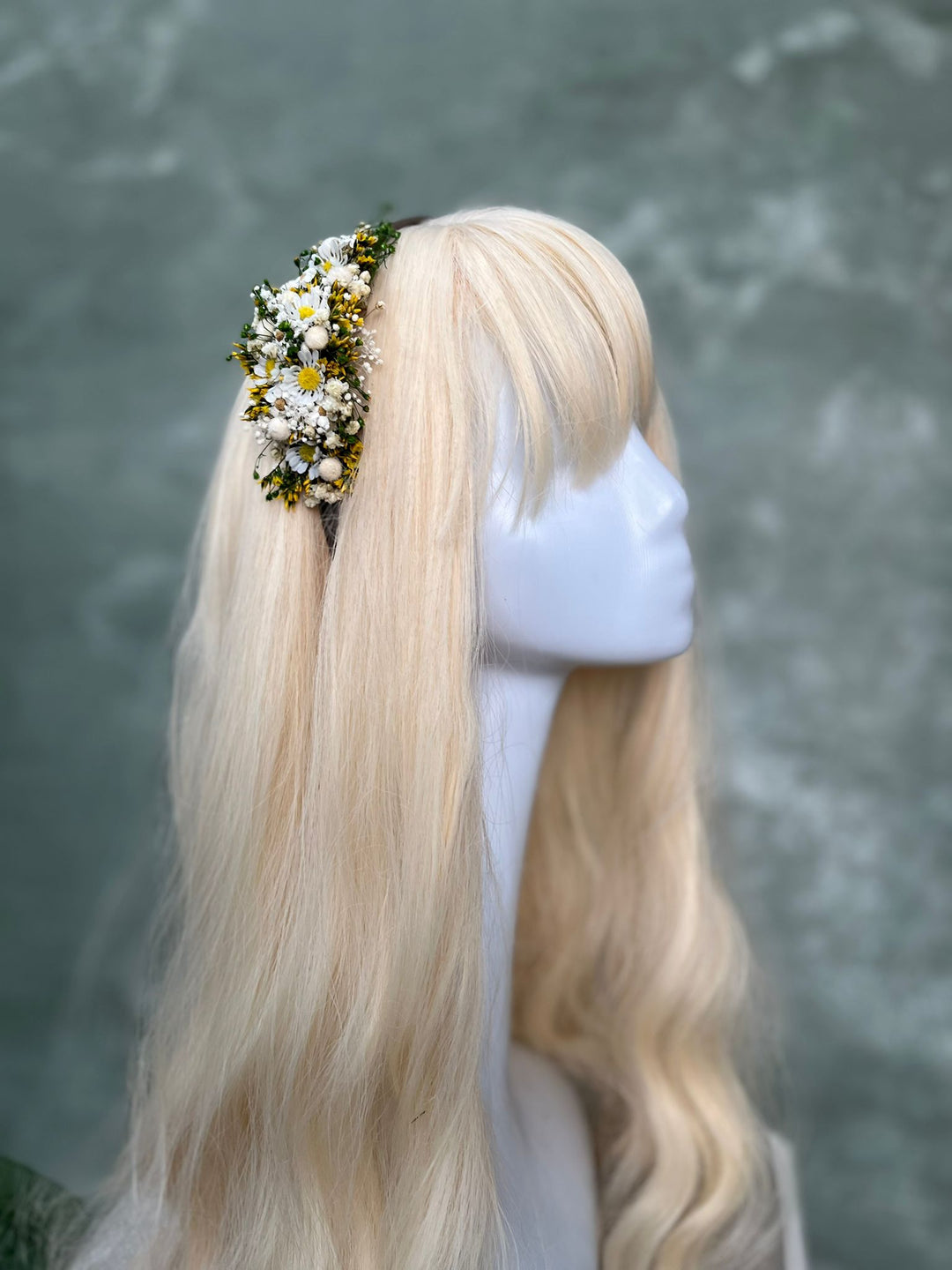 Floral Side Headband with Daisy Flowers in White and Yellow