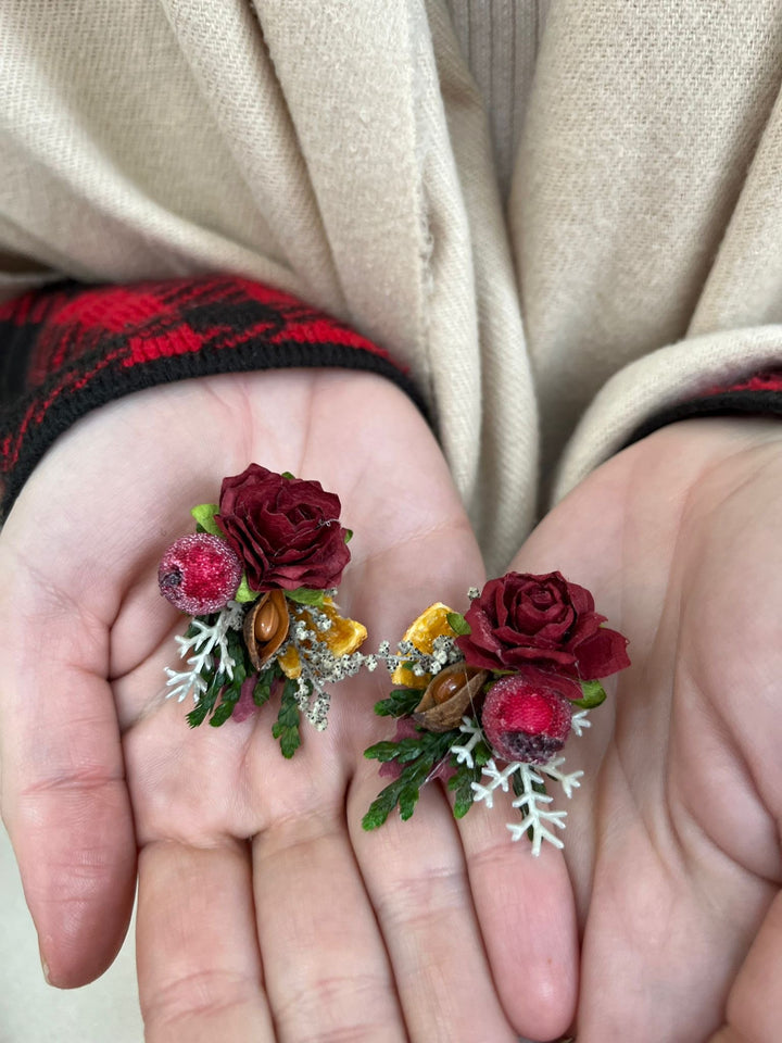 Winter Orange Christmas Accessories – Earrings, Headbands, Brooch & Glass Decorations – handmade floral hair accessory by magaela