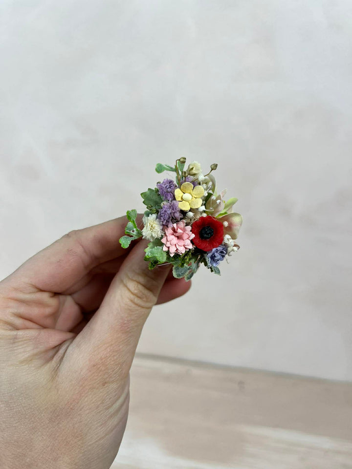 Meadow Floral Wedding Hair Wreath and Comb with Flower Veil: Boho Bridal Headpiece with Hanging Clips – handmade floral hair accessory by magaela