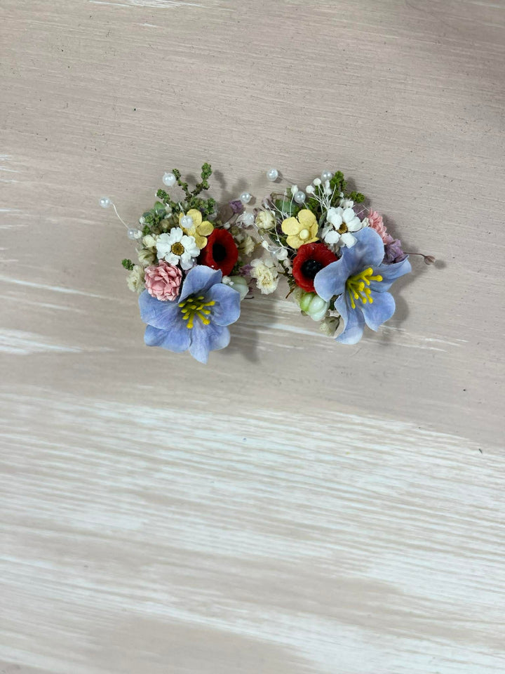 Floral Wedding Hair Wreath & Comb Set – Pastel Flower Crown, Fairy Bridal Hairpiece – handmade floral hair accessory by magaela