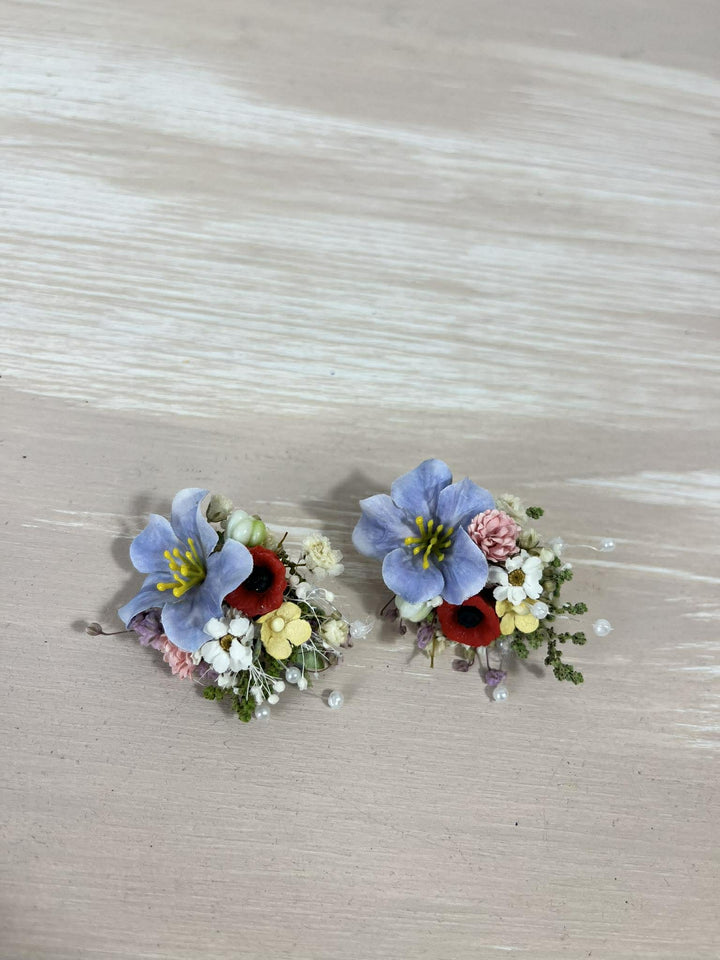 Meadow Floral Wedding Hair Wreath and Comb with Flower Veil: Boho Bridal Headpiece with Hanging Clips – handmade floral hair accessory by magaela