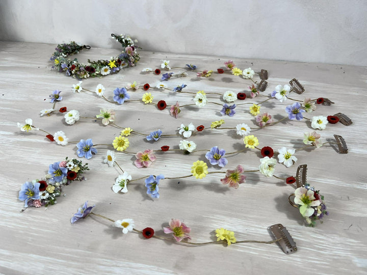 Floral Wedding Hair Wreath & Comb Set – Pastel Flower Crown, Fairy Bridal Hairpiece – handmade floral hair accessory by magaela