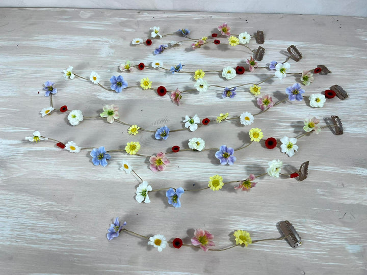 Floral Wedding Hair Wreath & Comb Set – Pastel Flower Crown, Fairy Bridal Hairpiece – handmade floral hair accessory by magaela