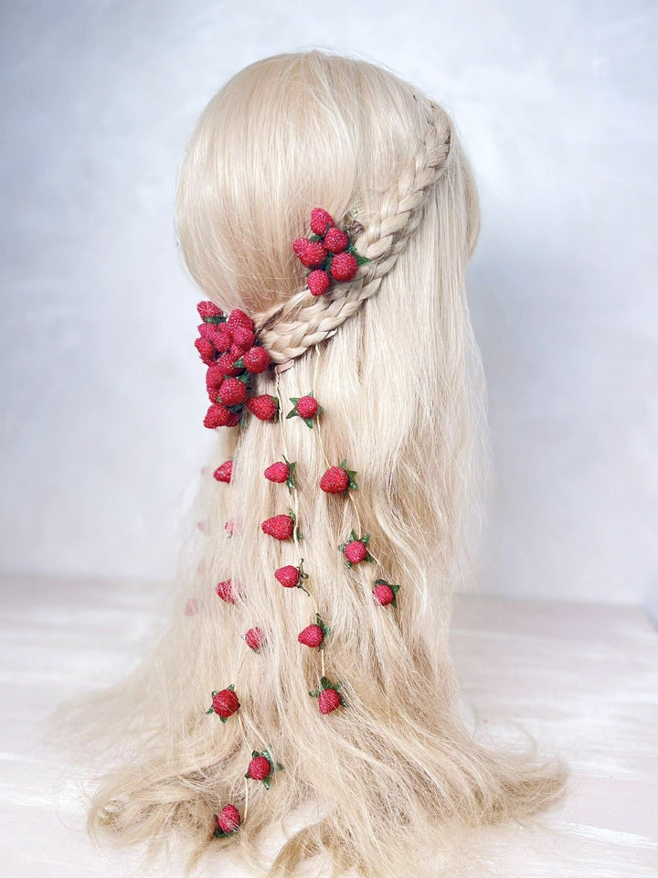 Strawberry Flower Hair Vine: with fruit veil – handmade floral hair accessory by magaela