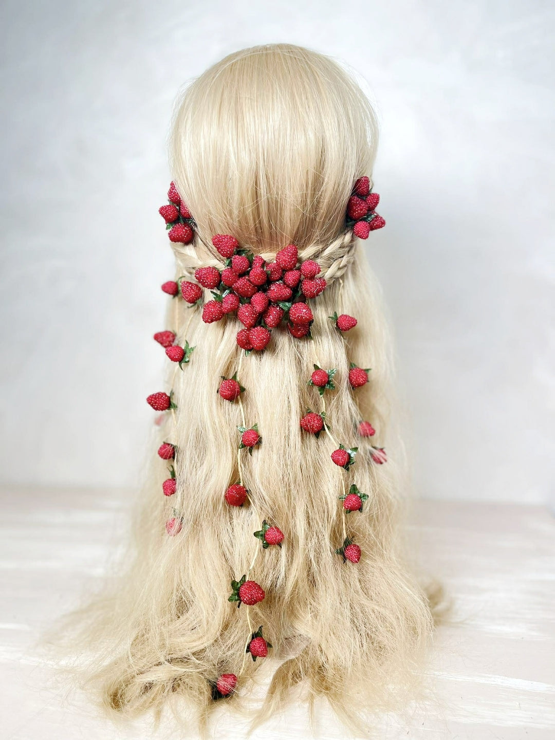 Strawberry Flower Hair Vine: with fruit veil – handmade floral hair accessory by magaela