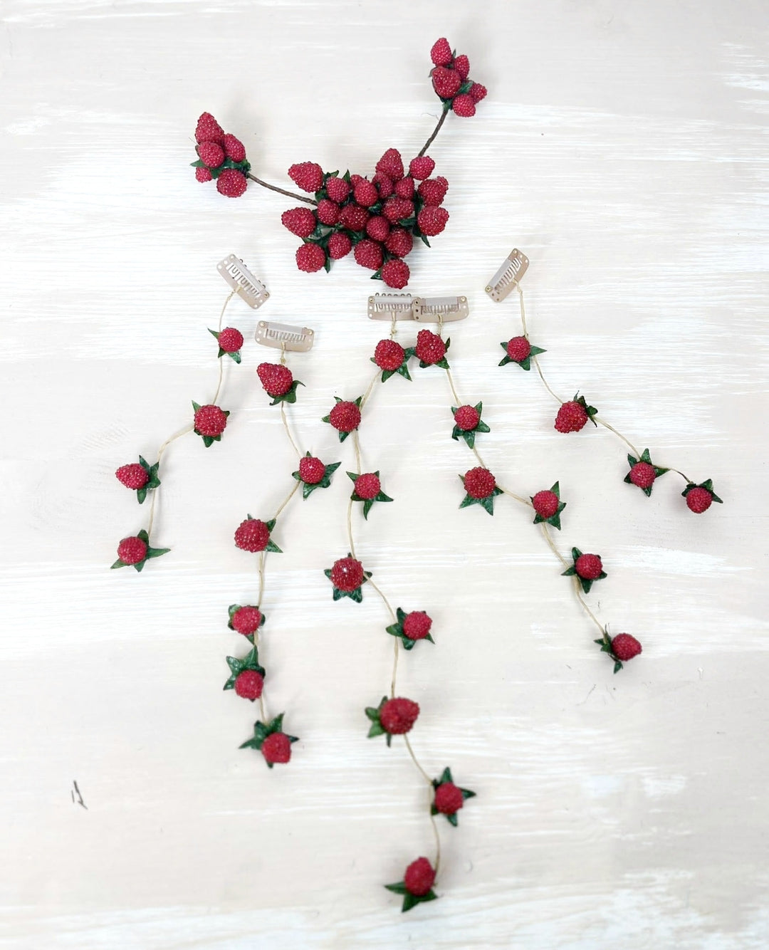 Strawberry Flower Hair Vine: with fruit veil – handmade floral hair accessory by magaela