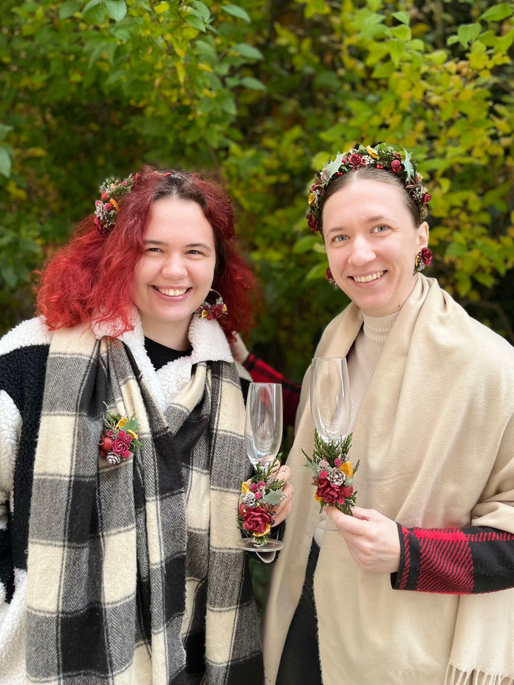 Winter Orange Christmas Accessories – Earrings, Headbands, Brooch & Glass Decorations – handmade floral hair accessory by magaela