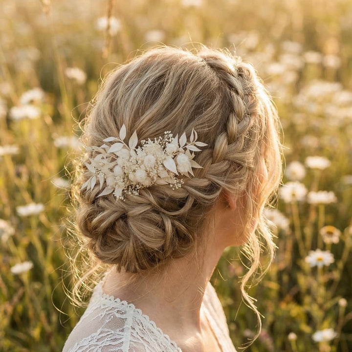 Ivory Flower Wedding Hair Comb - Beige Ruscus, Rustic Bridal Headpiece – handmade floral hair accessory by magaela