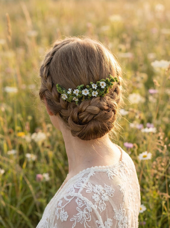 Greenery Bridal Hair Comb: Preserved Ixodia Flowers, Rustic Wedding – handmade floral hair accessory by magaela