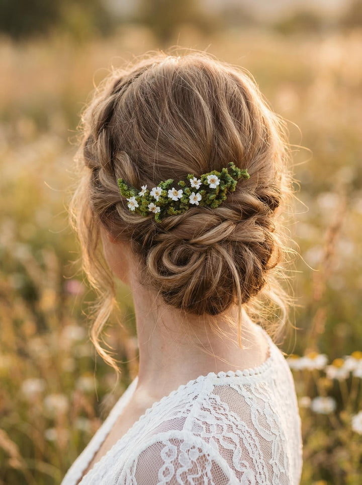 Greenery Bridal Hair Comb: Preserved Ixodia Flowers, Rustic Wedding – handmade floral hair accessory by magaela