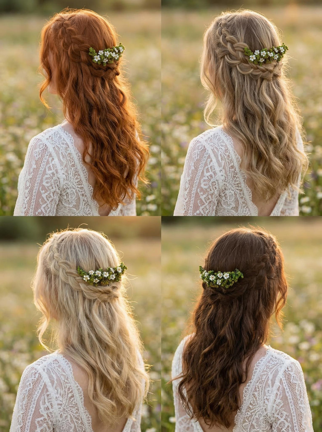 Greenery Bridal Hair Comb: Preserved Ixodia Flowers, Rustic Wedding – handmade floral hair accessory by magaela