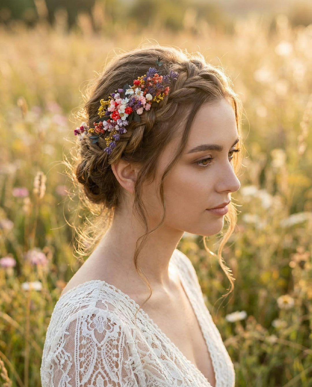 Preserved Wildflower Bridal Comb: Colorful Meadow Wedding Hair Accessory – handmade floral hair accessory by magaela