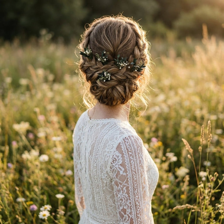 Eucalyptus Baby's Breath Hair Pins: Greenery Wedding Headpiece – handmade floral hair accessory by magaela