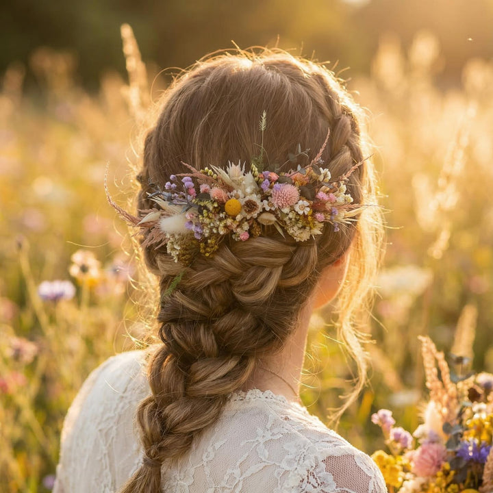 Wildflower Hair Comb: Rustic Bridal Accessory with Preserved Flowers – handmade floral hair accessory by magaela