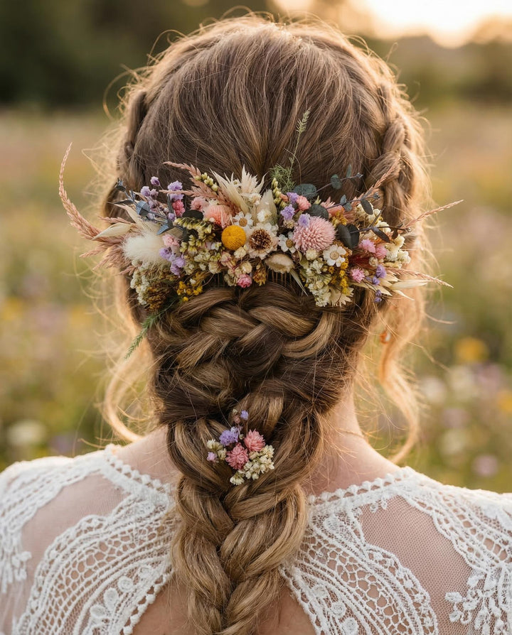 Wildflower Hair Comb: Rustic Bridal Accessory with Preserved Flowers – handmade floral hair accessory by magaela