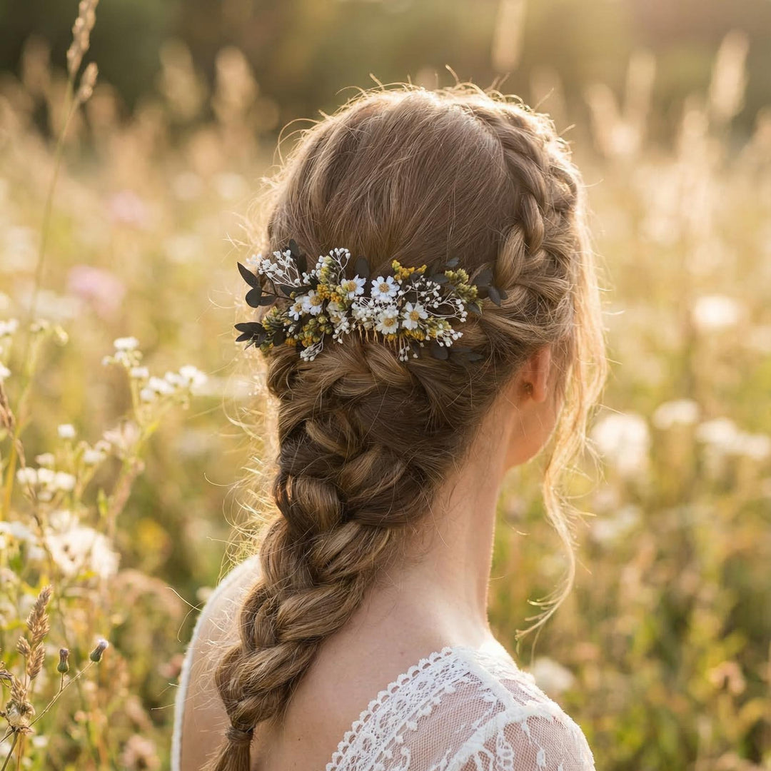 Eucalyptus Flower Hair Comb: Preserved Greenery Bridal Comb – handmade floral hair accessory by magaela