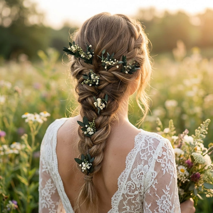 Eucalyptus Baby's Breath Hair Pins: Greenery Wedding Headpiece – handmade floral hair accessory by magaela