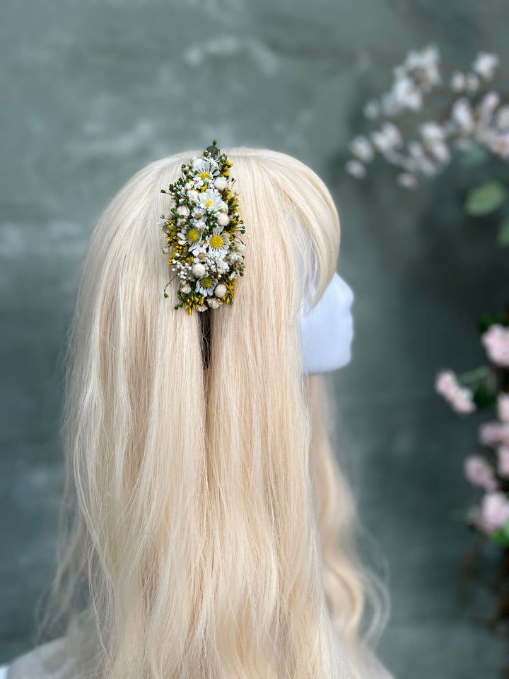 Floral Side Headband with Daisy Flowers in White and Yellow