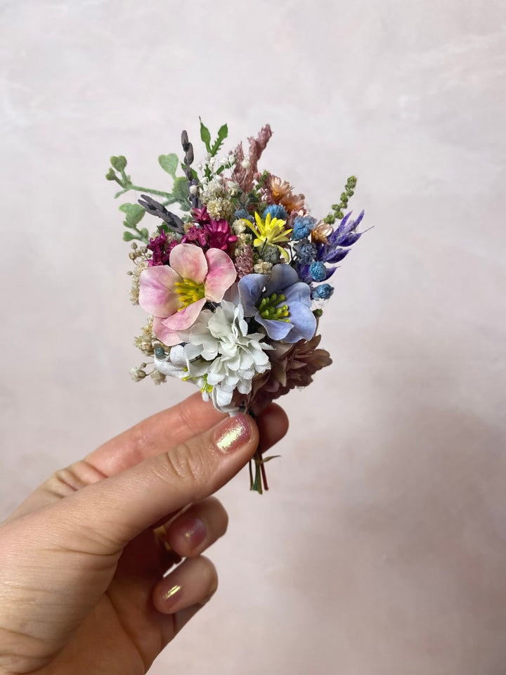 Meadow Floral Wedding Hair Wreath and Comb with Flower Veil: Boho Bridal Headpiece with Hanging Clips – handmade floral hair accessory by magaela